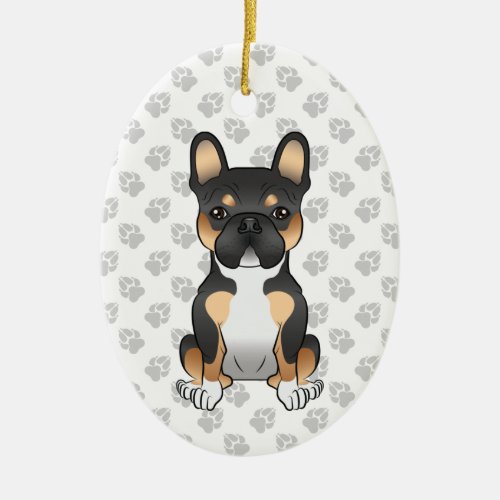 Black Tricolor French Bulldog Frenchie Dog  Text Ceramic Ornament