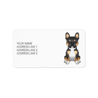 Black Tricolor French Bulldog Frenchie Dog &amp; Text Label