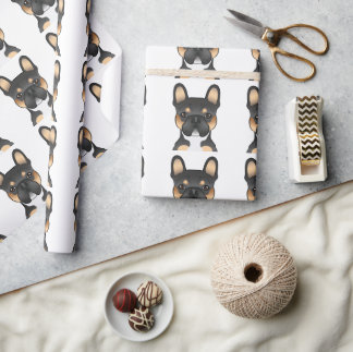 Black Tricolor French Bulldog Head Pattern Wrapping Paper