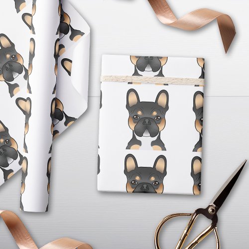 Black Tricolor French Bulldog Head Pattern Wrapping Paper