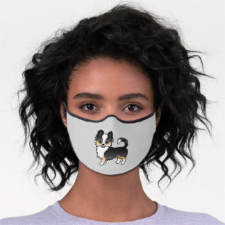 Black Tricolor Long Coat Chihuahua Cartoon Dog Premium Face Mask