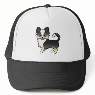 Black Tricolor Long Coat Chihuahua Cartoon Dog Trucker Hat
