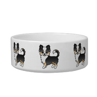 Black Tricolor Long Coat Chihuahua Cartoon Dogs Bowl