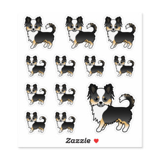 Black Tricolor Long Coat Chihuahua Cartoon Dogs Sticker