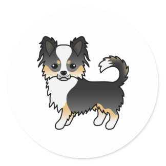 Black Tricolor Long Coat Chihuahua Cute Dog Classic Round Sticker