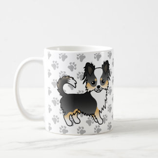 Black Tricolor Long Coat Chihuahua Dog &amp; Paws Coffee Mug