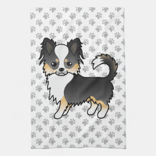 Black Tricolor Long Coat Chihuahua Dog & Paws Kitchen Towel