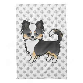 Black Tricolor Long Coat Chihuahua Dog &amp; Paws Kitchen Towel