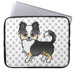 Black Tricolor Long Coat Chihuahua Dog & Paws Laptop Sleeve
