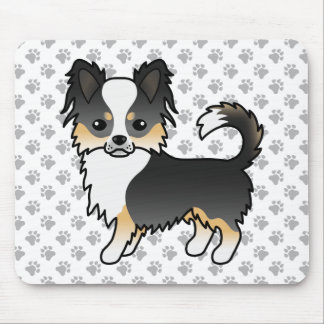 Black Tricolor Long Coat Chihuahua Dog &amp; Paws Mouse Pad