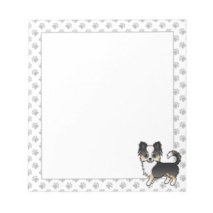 Black Tricolor Long Coat Chihuahua Dog & Paws Notepad