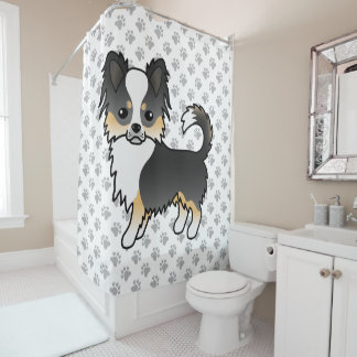 Black Tricolor Long Coat Chihuahua Dog &amp; Paws Shower Curtain