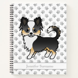 Black Tricolor Long Coat Chihuahua Dog &amp; Text Notebook