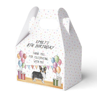 Black Tricolor Pembroke Corgi Birthday Thank You Favor Boxes