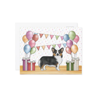 Black Tricolor Pembroke Corgi Dog Pastel Birthday Postcard