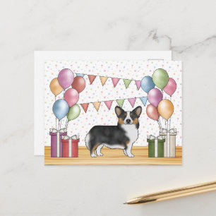 Black Tricolor Pembroke Corgi Dog Pastel Birthday Postcard