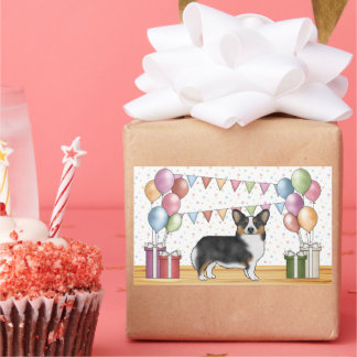 Black Tricolor Pembroke Corgi Dog Pastel Birthday Rectangular Sticker