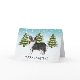 Black Tricolor Pembroke Corgi Dog Winter Christmas Card