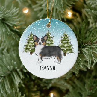 Black Tricolor Pembroke Corgi Dog Winter Christmas Ceramic Ornament