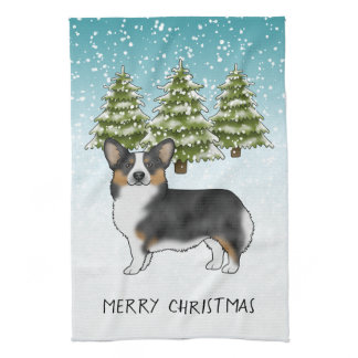Black Tricolor Pembroke Corgi Dog Winter Christmas Kitchen Towel
