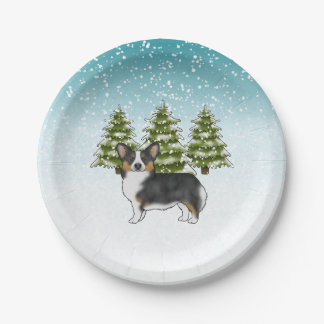 Black Tricolor Pembroke Corgi Dog Winter Christmas Paper Plates