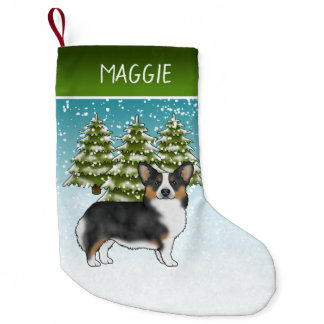 Black Tricolor Pembroke Corgi Dog Winter Christmas Small Christmas Stocking