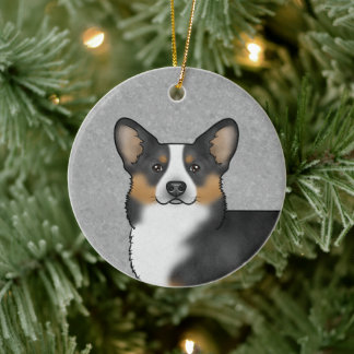 Black Tricolor Pembroke Welsh Corgi And Name Ceramic Ornament