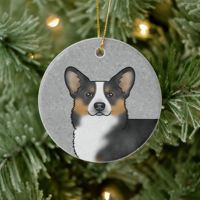 Black Tricolor Pembroke Welsh Corgi And Name Ceramic Ornament (Tree)
