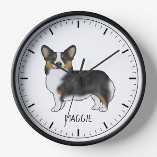 Black Tricolor Pembroke Welsh Corgi And Name Clock