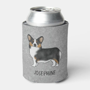 Black Tricolor Pembroke Welsh Corgi And Name Gray Can Cooler