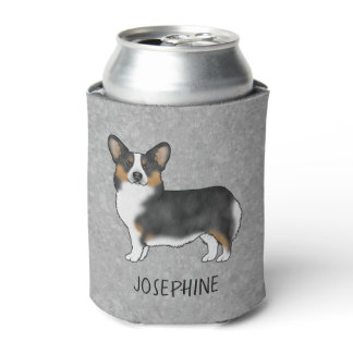 Black Tricolor Pembroke Welsh Corgi And Name Gray Can Cooler