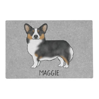 Black Tricolor Pembroke Welsh Corgi And Name Gray Placemat