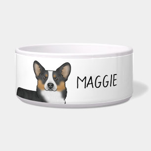 Black Tricolor Pembroke Welsh Corgi And Pet's Name Bowl