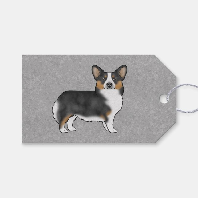 Black Tricolor Pembroke Welsh Corgi Cartoon Dog Gift Tags (Front (Horizontal))