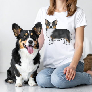 Black Tricolor Pembroke Welsh Corgi Cartoon Dog T-Shirt