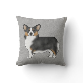 Black Tricolor Pembroke Welsh Corgi Cartoon Dog Throw Pillow