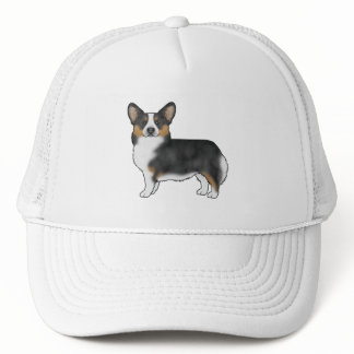Black Tricolor Pembroke Welsh Corgi Cartoon Dog Trucker Hat