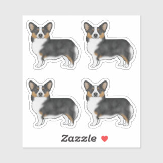 Black Tricolor Pembroke Welsh Corgi Cartoon Dogs Sticker