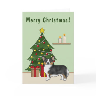 Black Tricolor Pembroke Welsh Corgi Christmas Tree Card