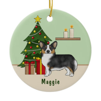Black Tricolor Pembroke Welsh Corgi Christmas Tree Ceramic Ornament
