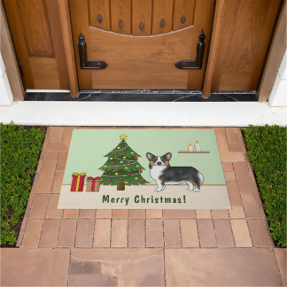 Black Tricolor Pembroke Welsh Corgi Christmas Tree Doormat
