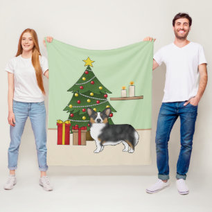 Black Tricolor Pembroke Welsh Corgi Christmas Tree Fleece Blanket