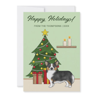 Black Tricolor Pembroke Welsh Corgi Christmas Tree Holiday Card