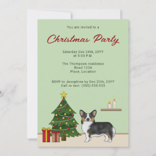 Black Tricolor Pembroke Welsh Corgi Christmas Tree Invitation