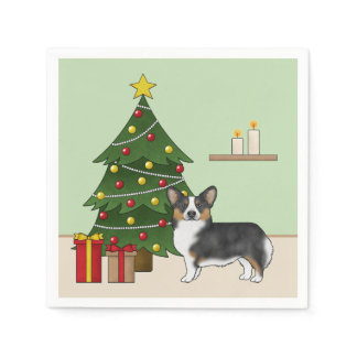 Black Tricolor Pembroke Welsh Corgi Christmas Tree Napkins