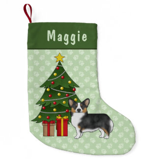 Black Tricolor Pembroke Welsh Corgi Christmas Tree Small Christmas Stocking