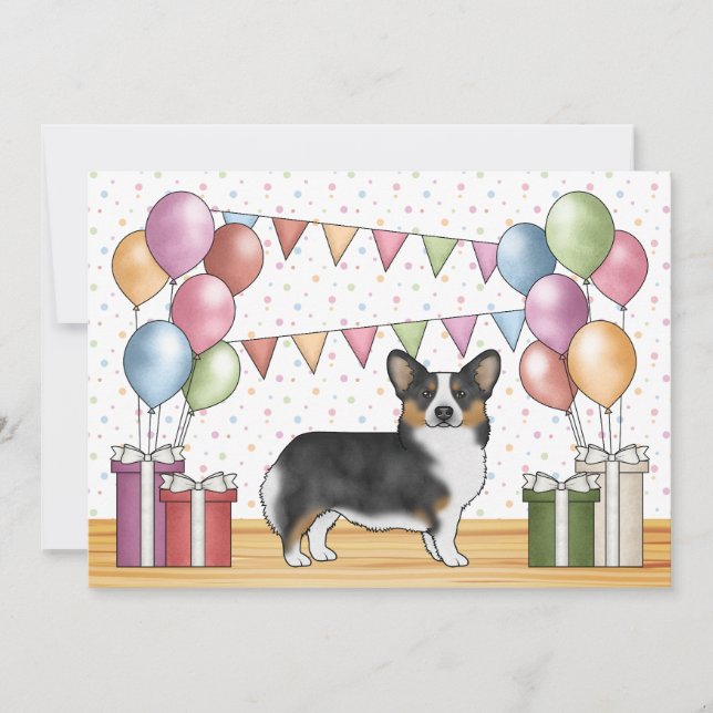 Black Tricolor Pembroke Welsh Corgi Cute Birthday Invitation (Front)