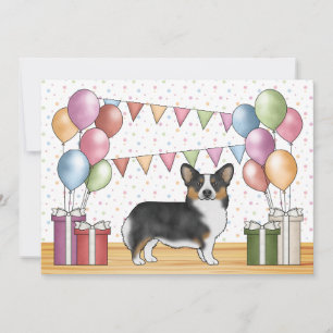 Black Tricolor Pembroke Welsh Corgi Cute Birthday Invitation