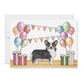 Black Tricolor Pembroke Welsh Corgi Cute Birthday Invitation