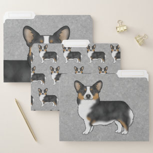 Black Tricolor Pembroke Welsh Corgi Cute Dog Gray File Folder